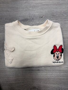 Zara Disney Cream Girls' Sweatshirt with Minnie Patch and Lace Bows